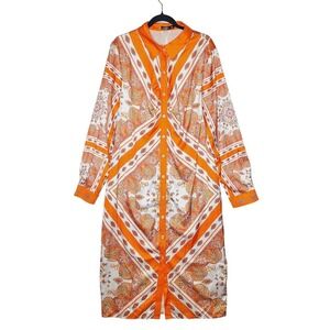 SHEIN Orange and White Geometric Midi Dress
